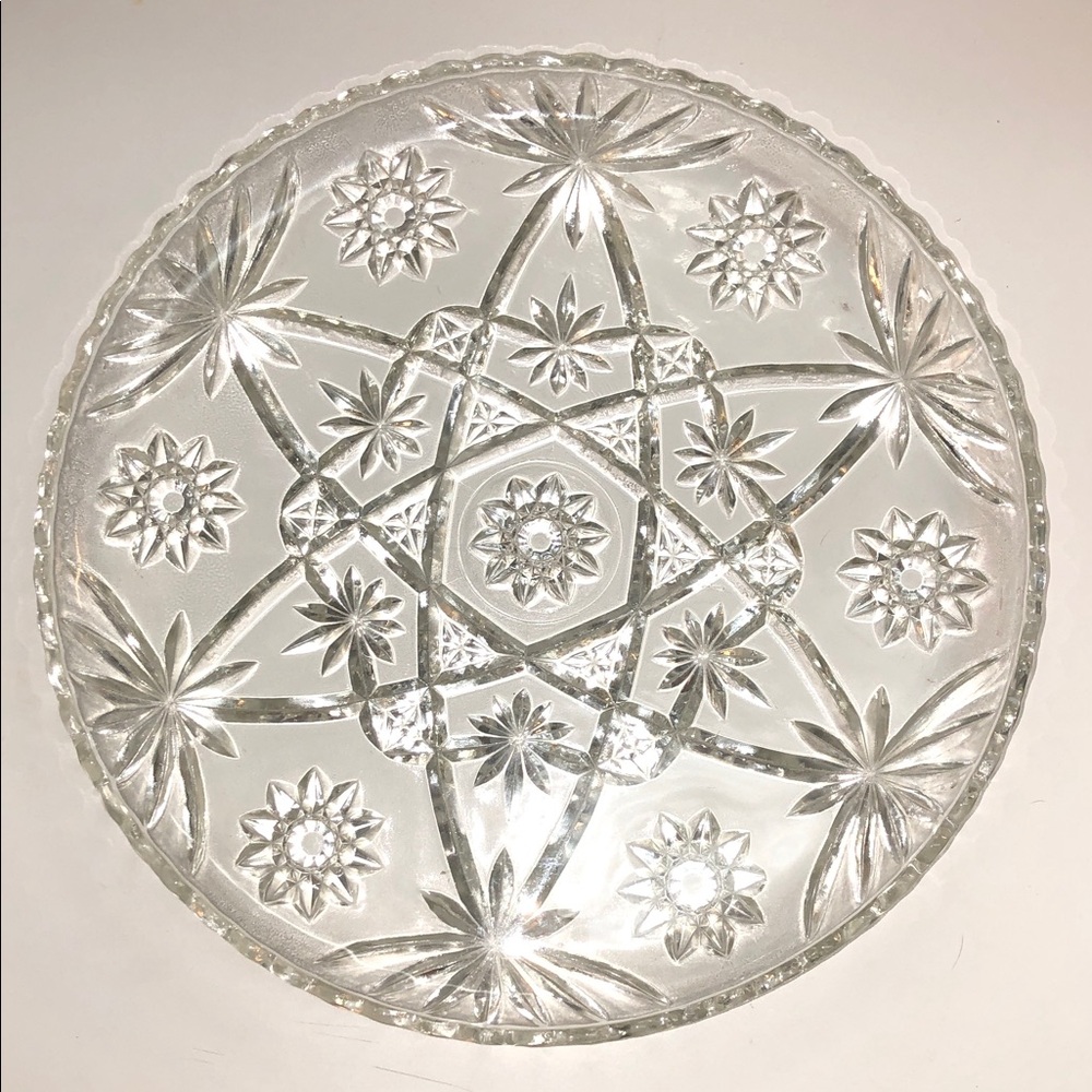CUT GLASS SERVING PLATTER • 13.5” ROUND •VINTAGE